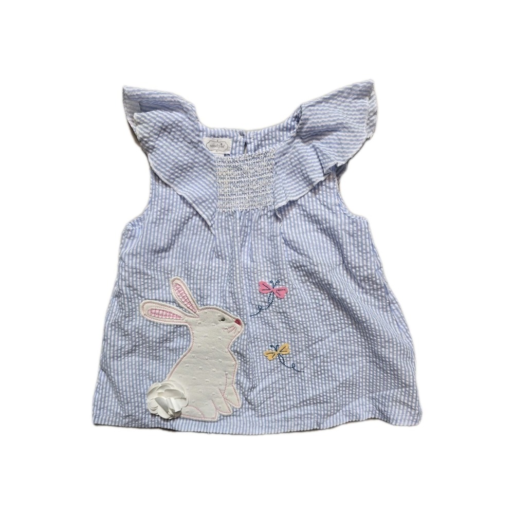 MudPie Girls‎ Dress 12-18 Months  Blue Striped Bunny
